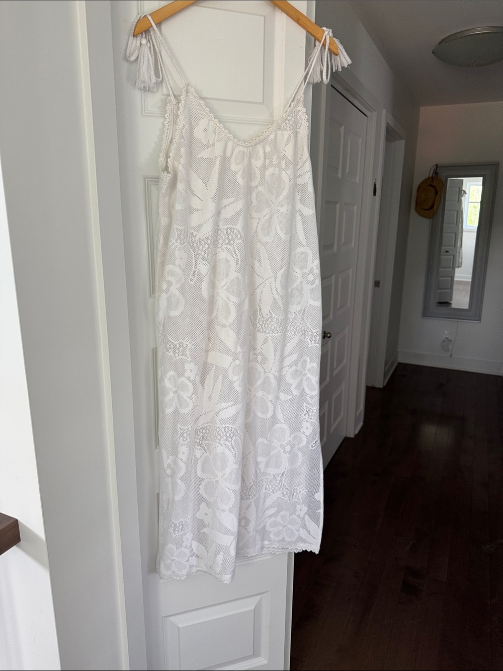 American eagle white Lace Maxi Slip Dress with Floral Embroidery